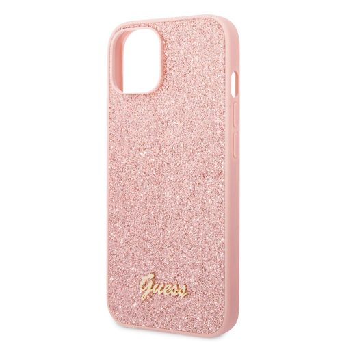 Guess Apple iPhone 14 Plus (6.7) PC/TPU Glitter Flakes Metal Logo hátlapvédõ tok pink (GUHCP14MHGGSHP)