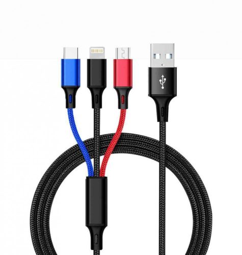 3-in-1 töltőkábel, micro USB+Type-c+lightning
