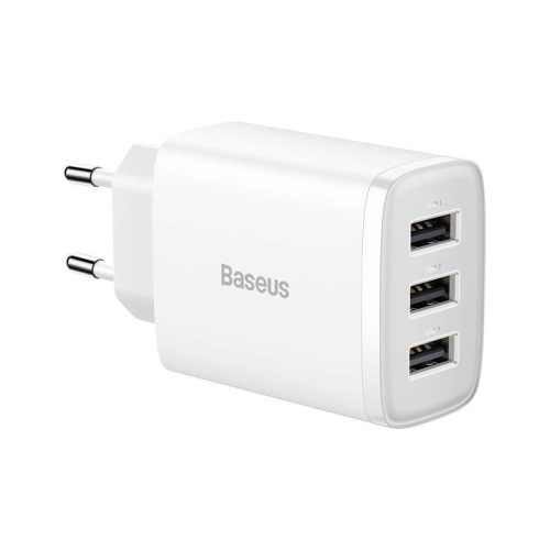 Baseus Compact Gyors Töltő, 3x USB, 17W Fehér