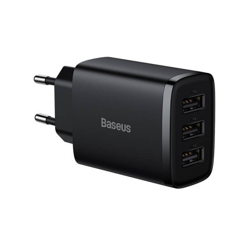 Baseus Compact Gyors Töltő, 3x USB, 17W Fekete