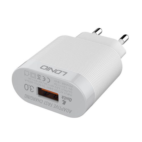 Hálózati Töltő LDNIO A303Q, USB-C, QC 3.0, 18W Fehér