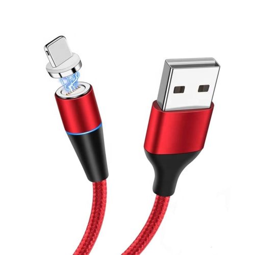 Kábel mágneses Type 2 - USB - Lightning - levehető csatlakozó 3A 1 m piros