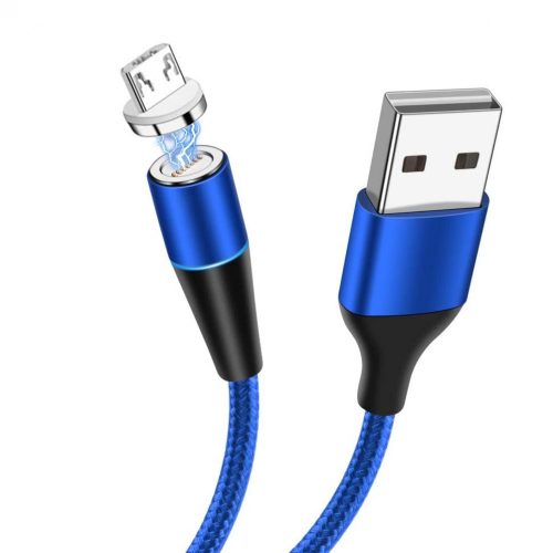 Kábel mágneses Type 2 - USB - Micro USB - levehető csatlakozó 3A 1 m kék