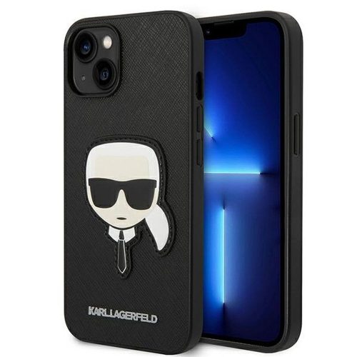 Eredeti faCeplate Tok Karl Lagerfeld KLHCP14SSAPKHK Iphone 14 (Saffiano With Karl Head PatCh / Fekete)