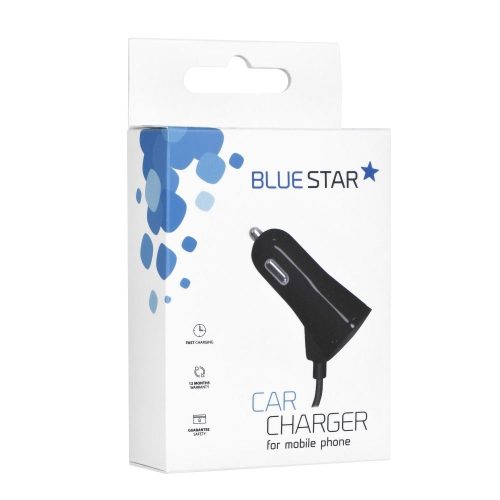 Autós töLtő Micro Usb adatkábellel + Usb aljzat 3A Blue Star