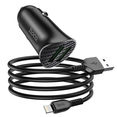 Hoco autós töltő 2 x USB QC3.0 18W + kábel Iphone Lightning 8 tűs Farsighted Z39 Fekete